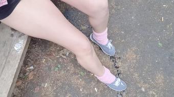 Pink panty peeing down the alley - July 14, 2020