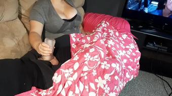 movie night turned into hand job for stepson from bored stepmom. 