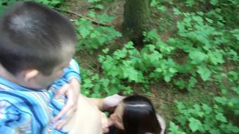 Horny boy fucked his friend's wife in the woods!