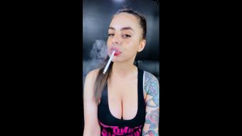 Smoking in Black and Pink Tank Top