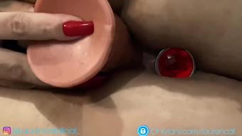 Hot brunette having sex with dildo