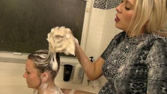 Nikki Gives Angel Mean Hair Washing