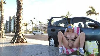 Blindfolded Cum In Chair At Sidewalk