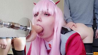 Zero Two sucking dick and getting hard fuck