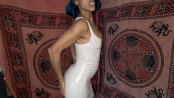 Squeezing into a latex dress and JOI - March 01, 2021