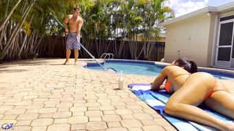 Naughty MILF Poolside Handjob