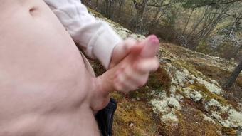 Exhibitionist boy shoots a massive load outdoor - Johann Wood