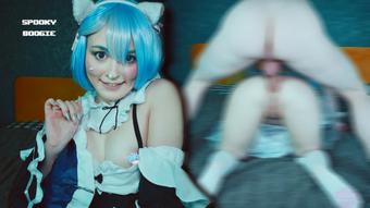 Subaru cum on Rem's face after deep anal