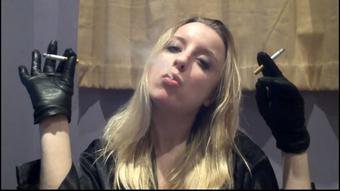 Sophieshox Chain Smoking In Black Leather Gloves