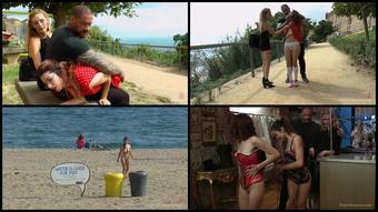 Publicdisgrace Com  Mona Wales  Zenda Sexy And Valentina Bianco   Busty Brunette Extremely Afraid Of Electricity Gets Shocked Outdoors 05 02 2016  2