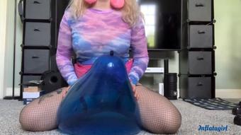 Inflatagirl Blue Crystal Balloon Riding To Popping