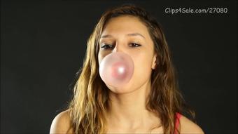Danielle Blows Gum Bubbles on Black