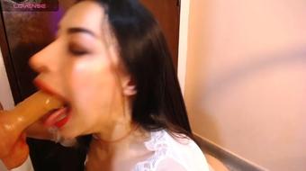 A Saliva-Drenched Dildo's Journey into a Latina's Throat