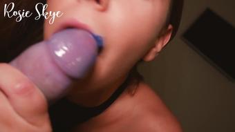 Blowjob And Handjob With A Blue Condom