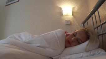 Ariel Anderssen Taking A Nap In Onesie And Red Lipstick