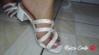 beautiful feet walking in shiny high heels and showing off how hot soles Raissa Conte