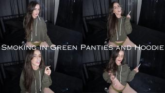 Smoking in Green Panties and Hoodie