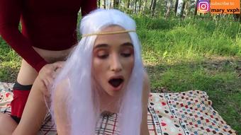 Huge cumshot on cute elf face (Awesome blowjob & sensual sex)