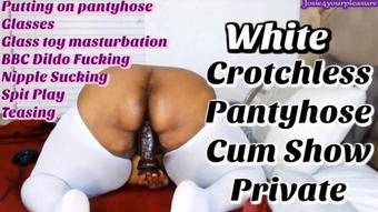 Josie4Yourpleasure White Crotchless Pantyhose Cum Show Pvt