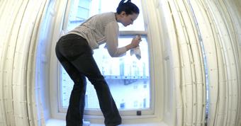 Cleaning Windows Jeans Wetting Peeing - March 02, 2025