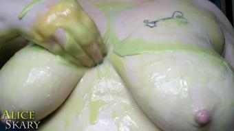 Paint Pouring Over Breasts