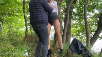 Business Bitch Secretary Roughly Used Outdoors In Woods