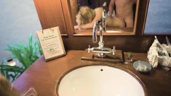 Big Tits Teen sucks and fucks in an open bathroom - morningpleasure