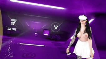 SUPER HOT TATTOED BABY PLAY VR BEAT SABER TOPLESS. Honey Haze