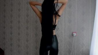 Petite wife in leather clothes showing off her hot body
