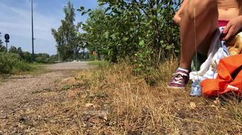 Finland Sidewalk Full Naked Masturbation