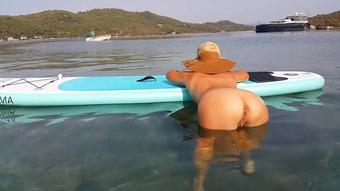Totally naked in front of fisherman # Pushing Chinese Balls from vagina into the sea