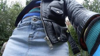 Denim skirt open leg wetting - May 22, 2019