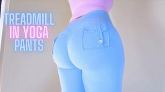 Treadmill in yoga pants tease