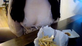 Mukbang Time! Lunch In My Lingerie Have Sauce, Fries, Meat